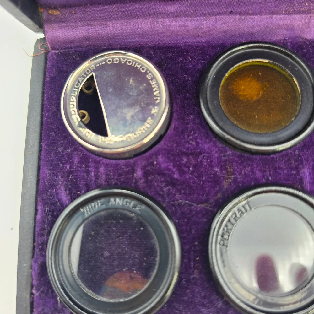 Burke & James Vintage Camera Lens Filter Set Wide Angle Portrait Duplicator Case